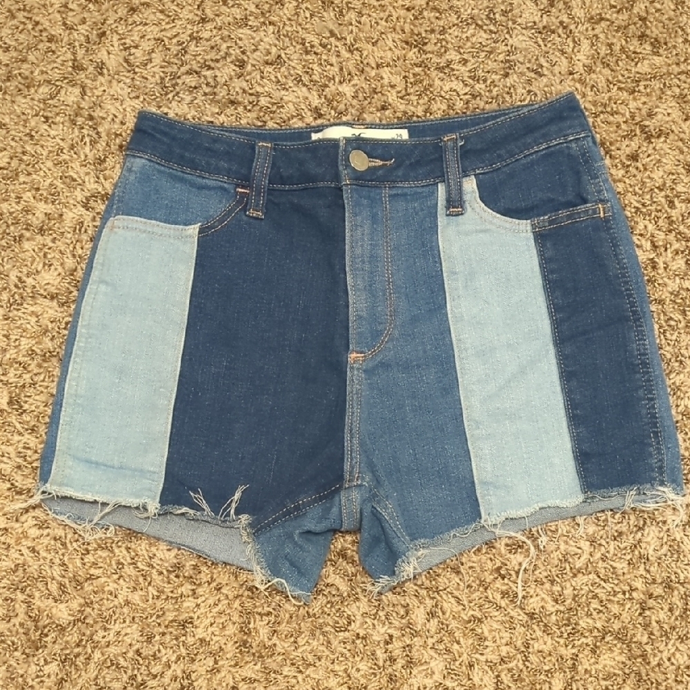Hollister women's blue mulitonal curvy high rise 3" cut off shorts